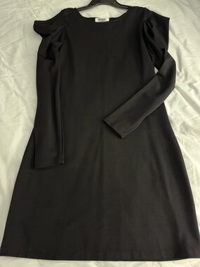 BB Dakota Black Long-Sleeve A-Line Dress with Puff Shoulders